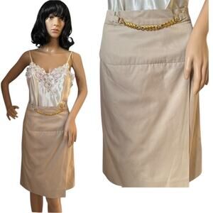 Celine Paris Khaki pencil skirt with gold embellishments size 36 small